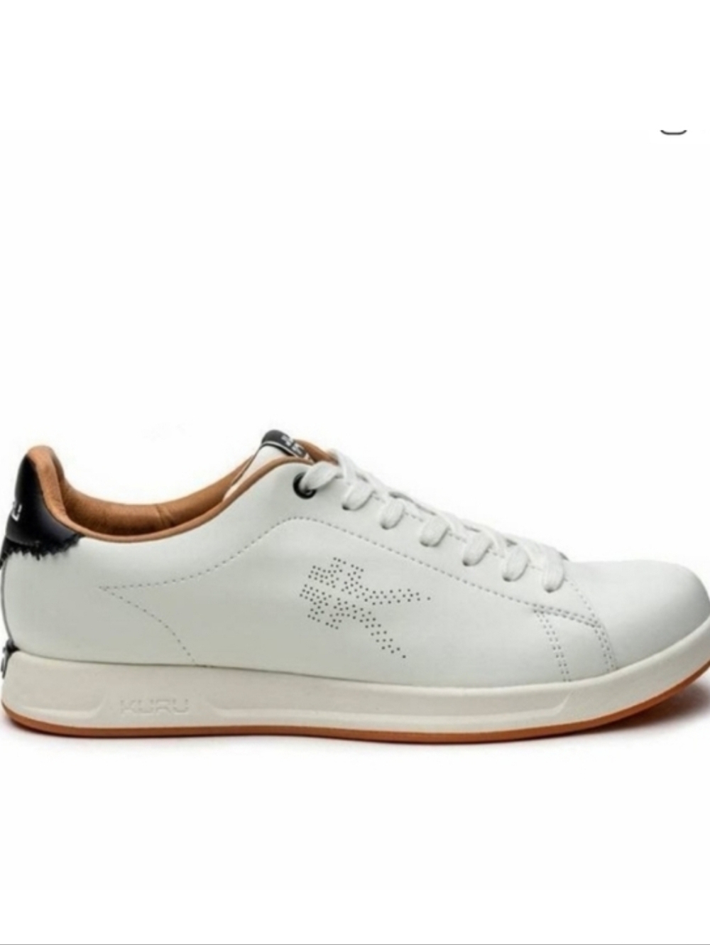 KURU White Leather Sneakers with Black Heel and Tan Lining